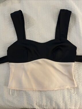 Le Lis Black and Cream Strapless satin Top